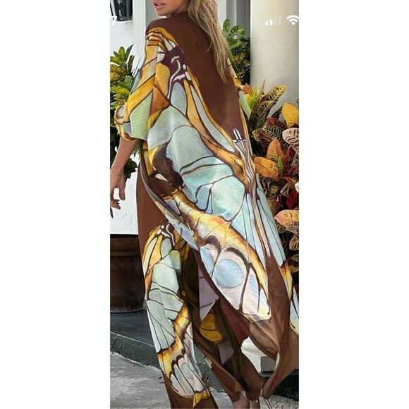 Beautiful butterfly, long, kimono/cover-up and matching lace butterfly hoop earr - Picture 6 of 12